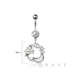 316L SURGICAL STEEL OPAL MOON MULTI CZ TOP DANGLE BELLY BUTTON NAVEL RING 